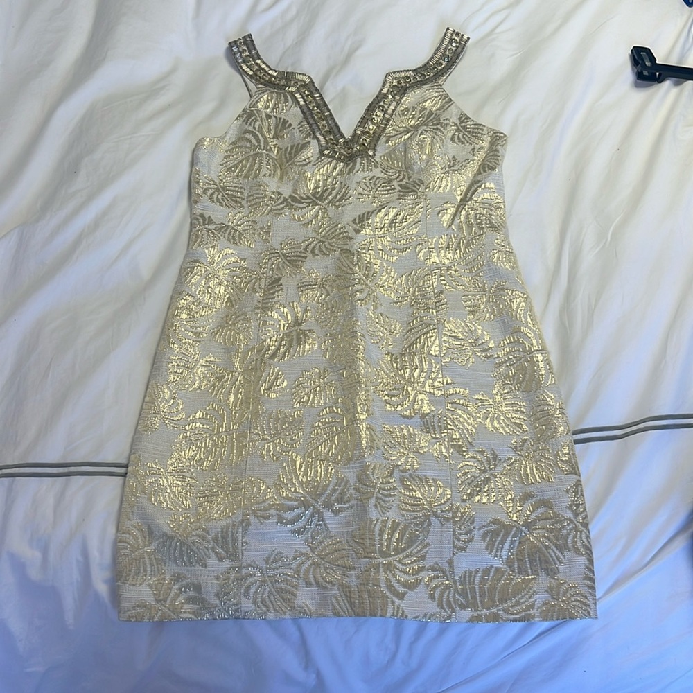 Lilly Pulitzer Womens Shift Dress with beading, Size 10, Resort White